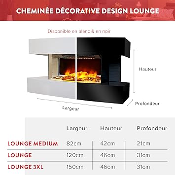 Varias medidas de ina de las Chimeneas Eléctricas Chemin'Arte 185 Lounge