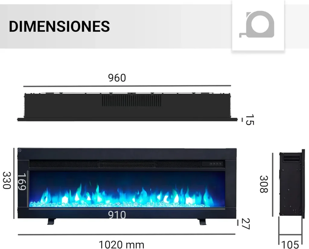 Chimenea eléctrica BALDERIA Agnes 40 dimensiones